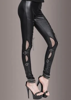 Pretty Attitude Faux Leather Lace Up Pants With Buckles Black Label