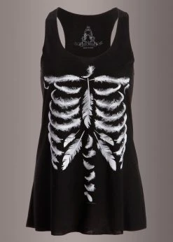 Pretty Attitude Black Feather Skull Loose Fit Tank Top Black Label