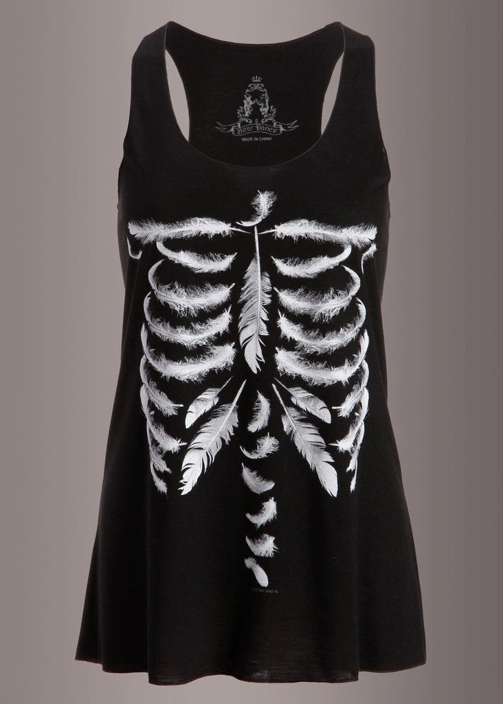 Pretty Attitude Black Feather Skull Loose Fit Tank Top Black Label