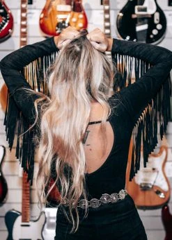 Pretty Attitude Black Faux Suede Fringe Detail Romper White Label