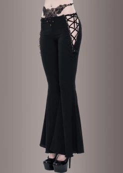 Pretty Attitude Black Label Black Bell Bottoms With Embroidery And Lace Up Details