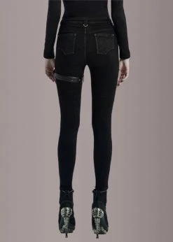 Punk Rave Black Denim Lace Up Jeans With Buckles