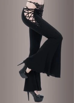 Pretty Attitude Black Label Black Bell Bottoms With Embroidery And Lace Up Details
