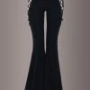 Pretty Attitude Black Label Black Bell Bottoms With Embroidery And Lace Up Details