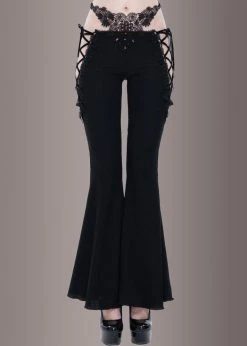 Pretty Attitude Black Label Black Bell Bottoms With Embroidery And Lace Up Details