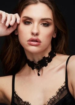 Pretty Attitude Black Lace Beaded Choker Necklace Black Label