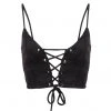 Pretty Attitude White Label Black Faux Suede Lace Up Crop Top