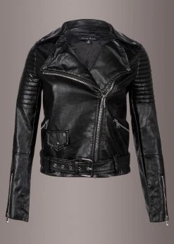 Pretty Attitude Free Bird Black Faux Leather Moto Jacket With Belt Black Label