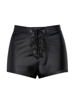 Pretty Attitude Black Faux Leather Shorts With Lace Up Detail White Label