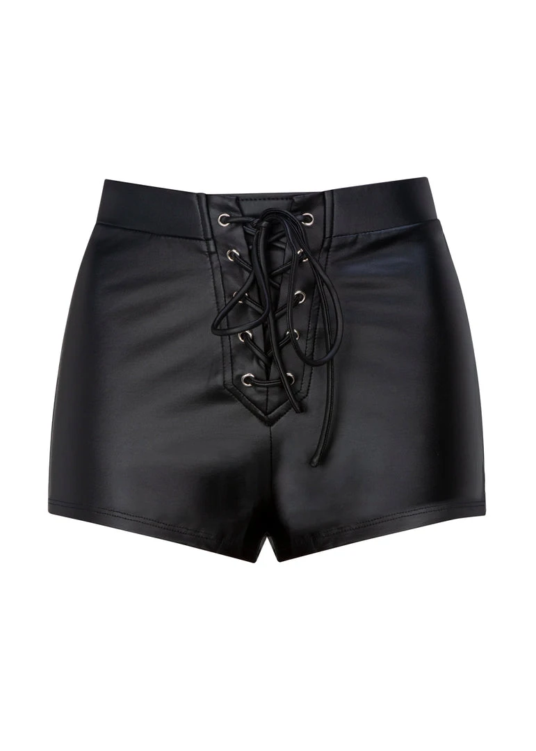 Pretty Attitude Black Faux Leather Shorts With Lace Up Detail White Label
