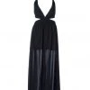 Pretty Attitude Black Deep V Maxi Dress With Cutouts White Label