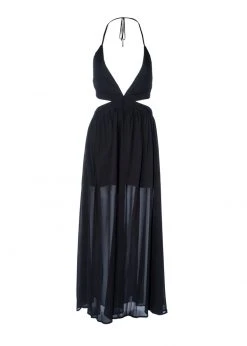 Pretty Attitude Black Deep V Maxi Dress With Cutouts White Label