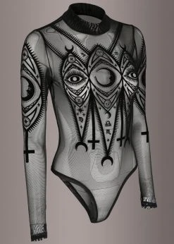 Restyle Moon Magic Sheer Long Sleeve Goth Bodysuit