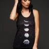 Pretty Attitude Black Label Lotus Flower Moon Phases Loose Fit Tank Top