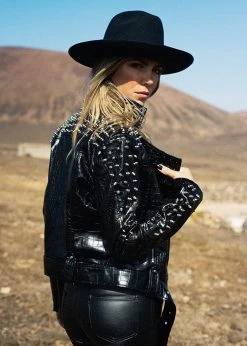 Pretty Attitude Black Label Black Night Vegan Leather Moto Jacket With Studs