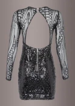 Pretty Attitude Long Sleeve Open Back Sequin Dress