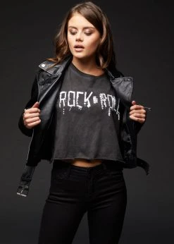 Pretty Attitude Black Cropped Rock 'n' Roll Tee