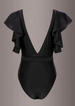 Pretty Attitude Deep V One Piece Swimsuit With Ruffle Sleeves And Tie Belt