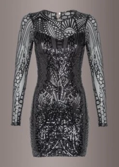 Pretty Attitude Long Sleeve Open Back Sequin Dress