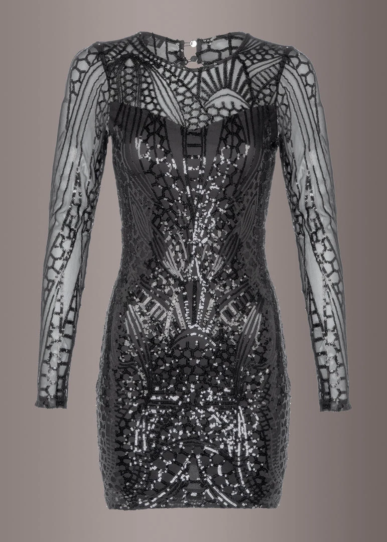 Pretty Attitude Long Sleeve Open Back Sequin Dress