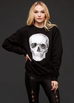 Pretty Attitude Black Skull Sweater Long Sleeve Sweatshirt