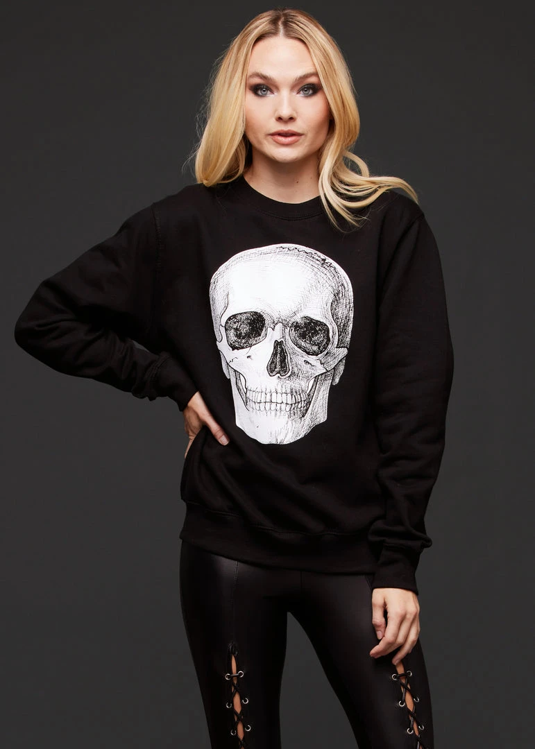 Pretty Attitude Black Skull Sweater Long Sleeve Sweatshirt