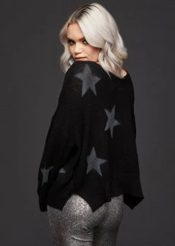 Pretty Attitude Starry Night Cropped V-Neck Star Sweater Black Label