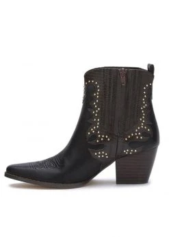 White Label Eliza Black Studded Western Ankle Boots By Matisse