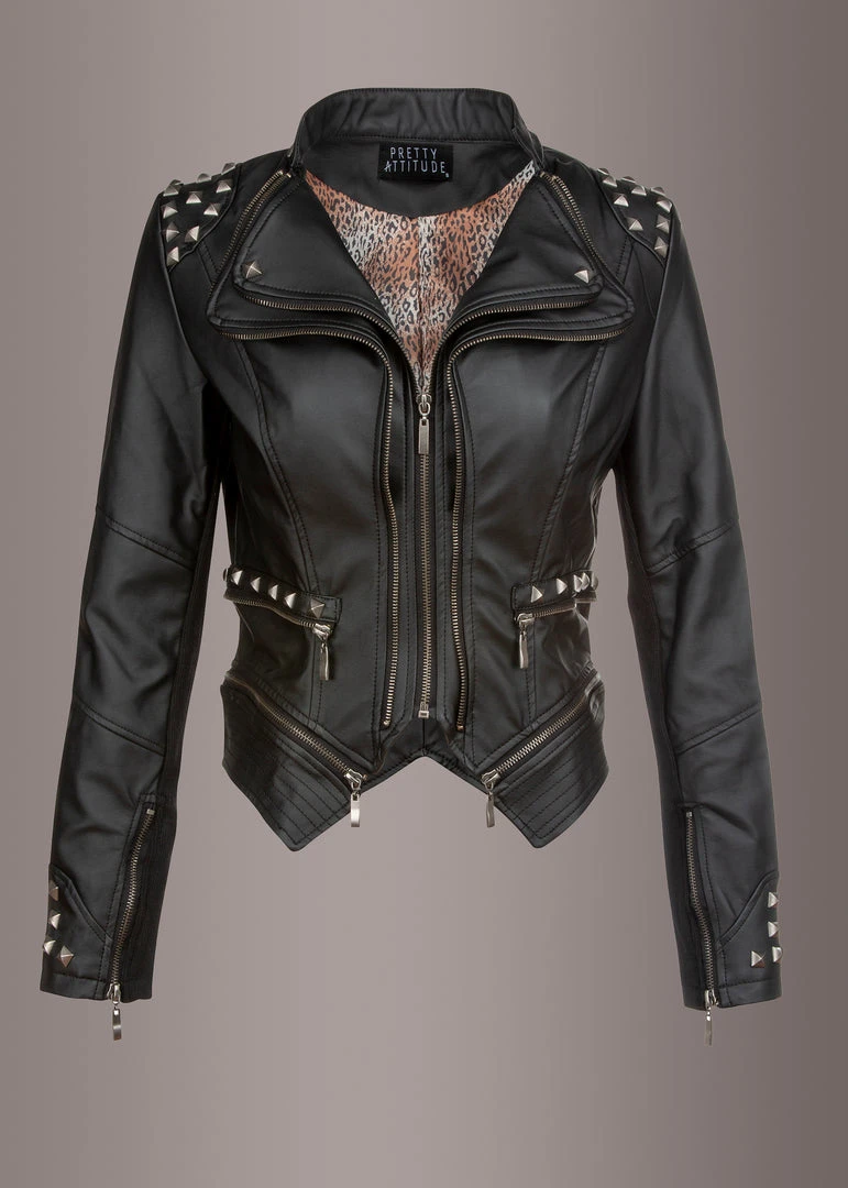 Pretty Attitude Black Label Rockstar Black Studded Moto Biker Jacket
