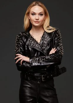 Pretty Attitude Black Label Black Night Vegan Leather Moto Jacket With Studs