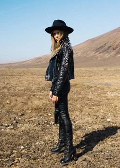 Pretty Attitude Black Label Black Night Vegan Leather Moto Jacket With Studs