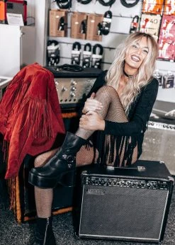 Pretty Attitude Black Faux Suede Fringe Detail Romper White Label