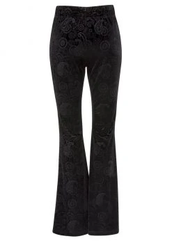 Pretty Attitude Black Burnout Velvet Satin Lace Up Flared Bell Bottom Pants White Label