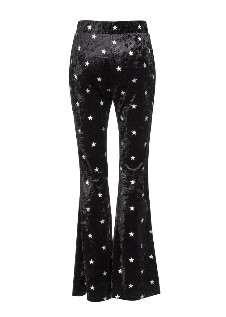 Pretty Attitude Starlight Black Velvet Flared Bell Bottom Pants White Label