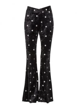 Pretty Attitude Starlight Black Velvet Flared Bell Bottom Pants White Label