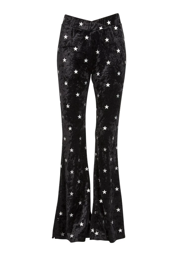 Pretty Attitude Starlight Black Velvet Flared Bell Bottom Pants White Label