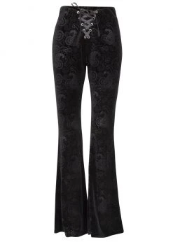 Pretty Attitude Black Burnout Velvet Satin Lace Up Flared Bell Bottom Pants White Label