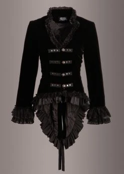 Pretty Attitude Black Label Velvet Royalty Black Tail Jacket With Back Lacing