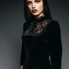Pretty Attitude Black Label Dark Empress Black Velvet High Collar Dress With Lace Details