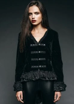 Pretty Attitude Black Label Velvet Royalty Black Tail Jacket With Back Lacing