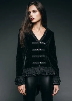 Pretty Attitude Black Label Velvet Royalty Black Tail Jacket With Back Lacing