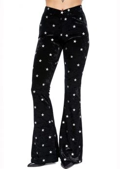 Pretty Attitude Starlight Black Velvet Flared Bell Bottom Pants White Label