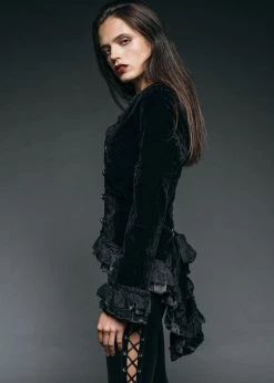 Pretty Attitude Black Label Velvet Royalty Black Tail Jacket With Back Lacing