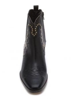 White Label Eliza Black Studded Western Ankle Boots By Matisse