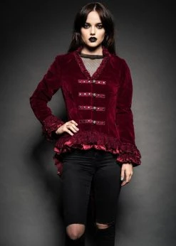 Pretty Attitude Velvet Vision Burgundy Tail Jacket With Back Lacing