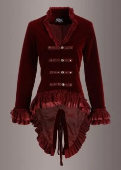Pretty Attitude Velvet Vision Burgundy Tail Jacket With Back Lacing