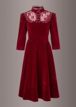 Pretty Attitude Still Loving You Burgundy Velvet High Collar Dress With Lace Details Black Label