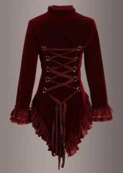 Pretty Attitude Velvet Vision Burgundy Tail Jacket With Back Lacing