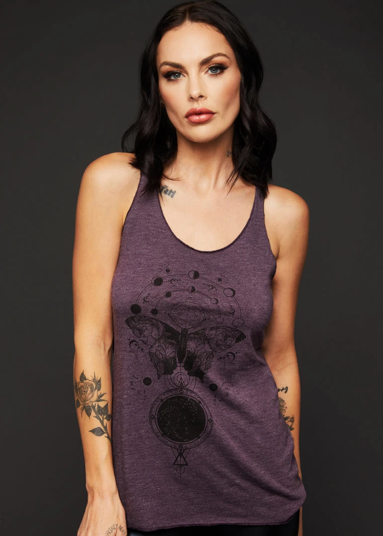 Pretty Attitude Black Label Butterfly Moon Phases Loose Fit Tank Top