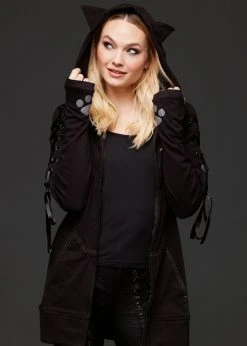 Pretty Attitude Stray Cat Black And White Kitty Full Zip Hoodie